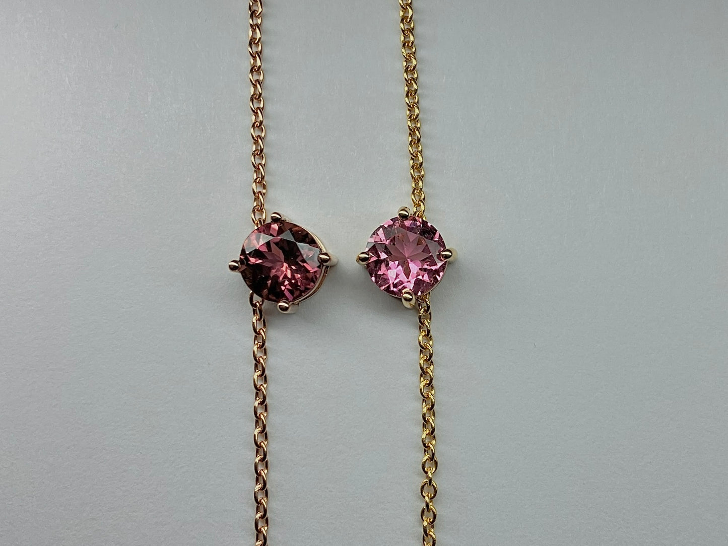 Pink tourmaline pendant necklaces handcrafted in 18 karat gold, you can opt for the standalone pendant or pendant with necklace | Ella Creations Jewelry