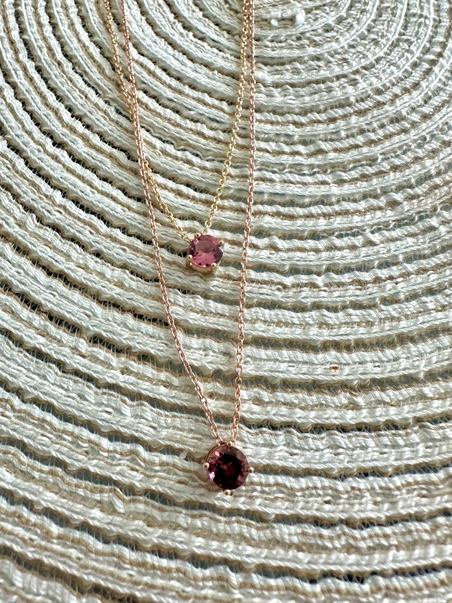 Pink tourmaline pendant necklaces handcrafted in 18 karat gold, you can opt for the standalone pendant or pendant with necklace | Ella Creations Jewelry