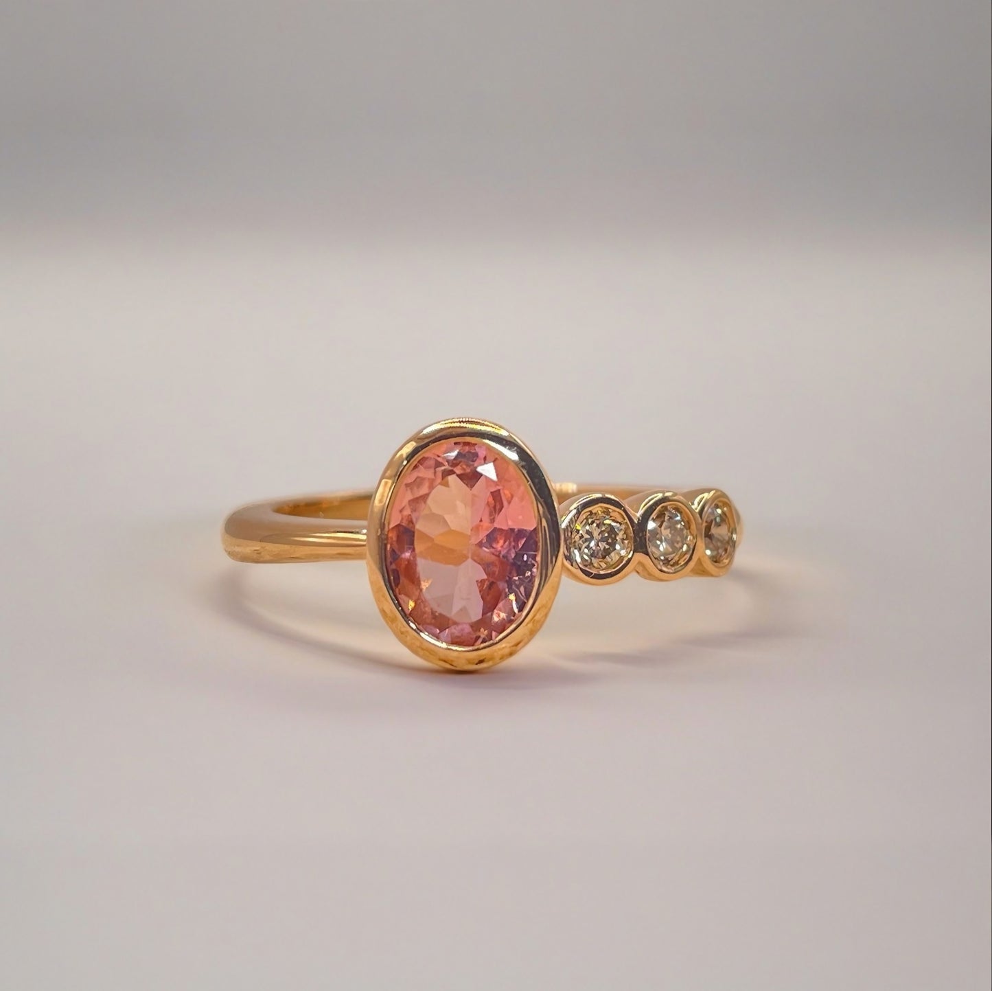 Pink tourmaline and diamond ring hand crafted in solid gold 18k | Ella Creations Jewelry