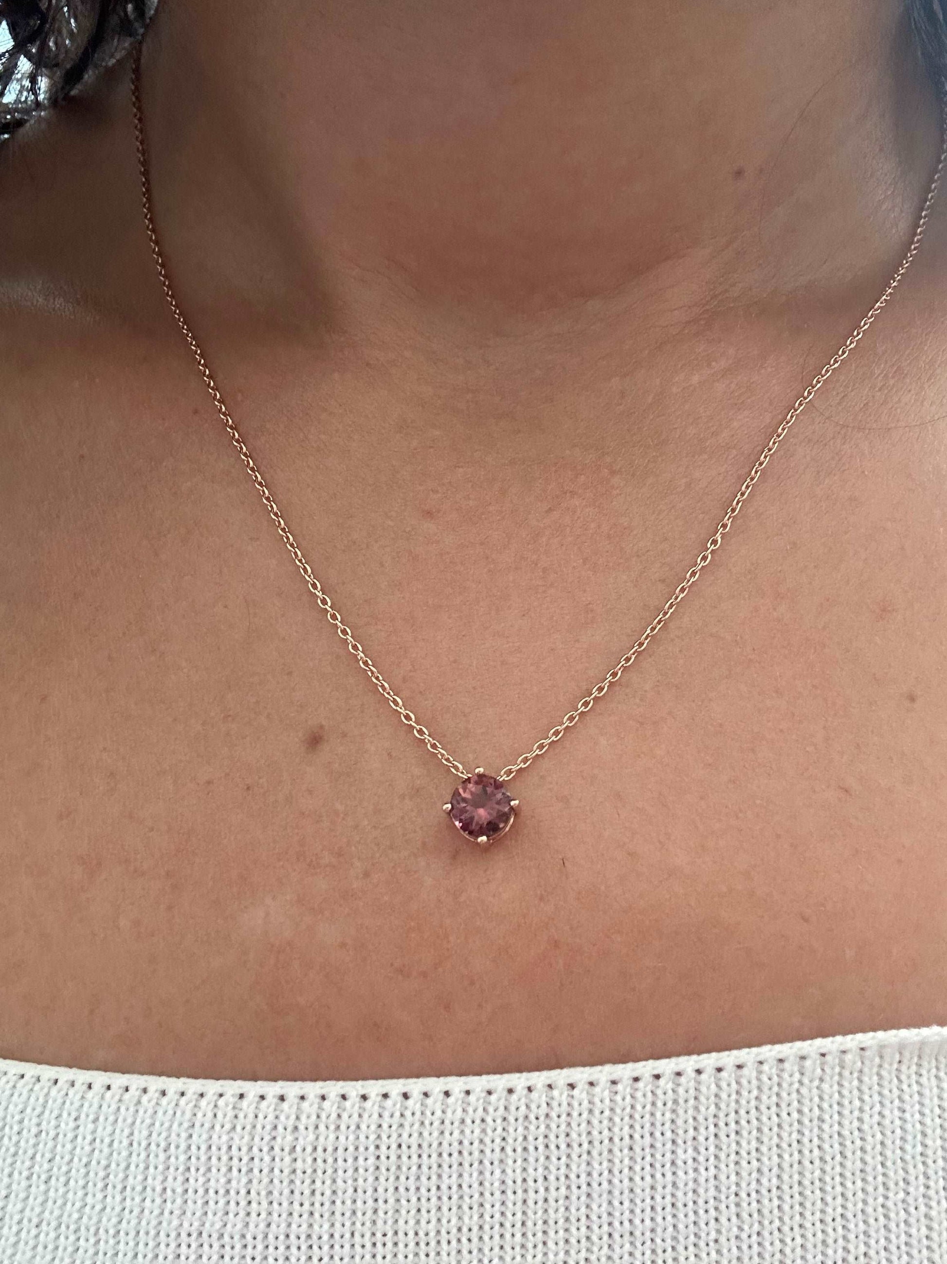 Pink tourmaline pendant necklaces handcrafted in 18 karat gold, you can opt for the standalone pendant or pendant with necklace | Ella Creations Jewelry