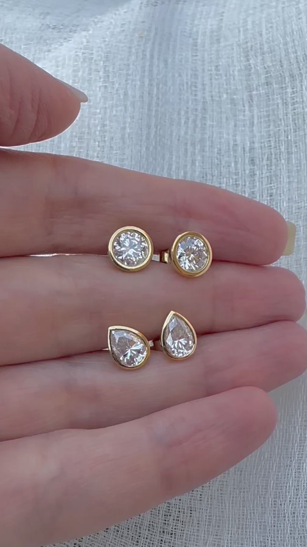 Moissanite stud earrings 18k gold bezel set | Ella Creations Jewelry 