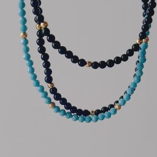 beaded summer jewelry with turquoise or black Onyx beads and solid gold beads and findings | Ella Creations Jewelry