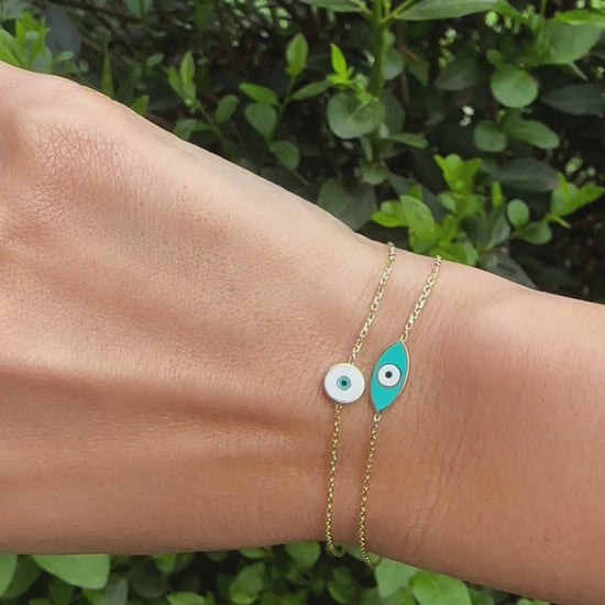 Evil eye bracelet gold handmade in 18k gold | Customizable bracelet in different enamel finishes | Ella Creations jewelry