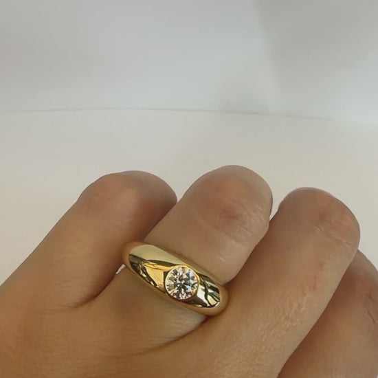 Diamond Dome Ring featuring a lab created diamond at its center, handcrafted in 18k gold and customizable to fit your needs | Ella Creations jewelry