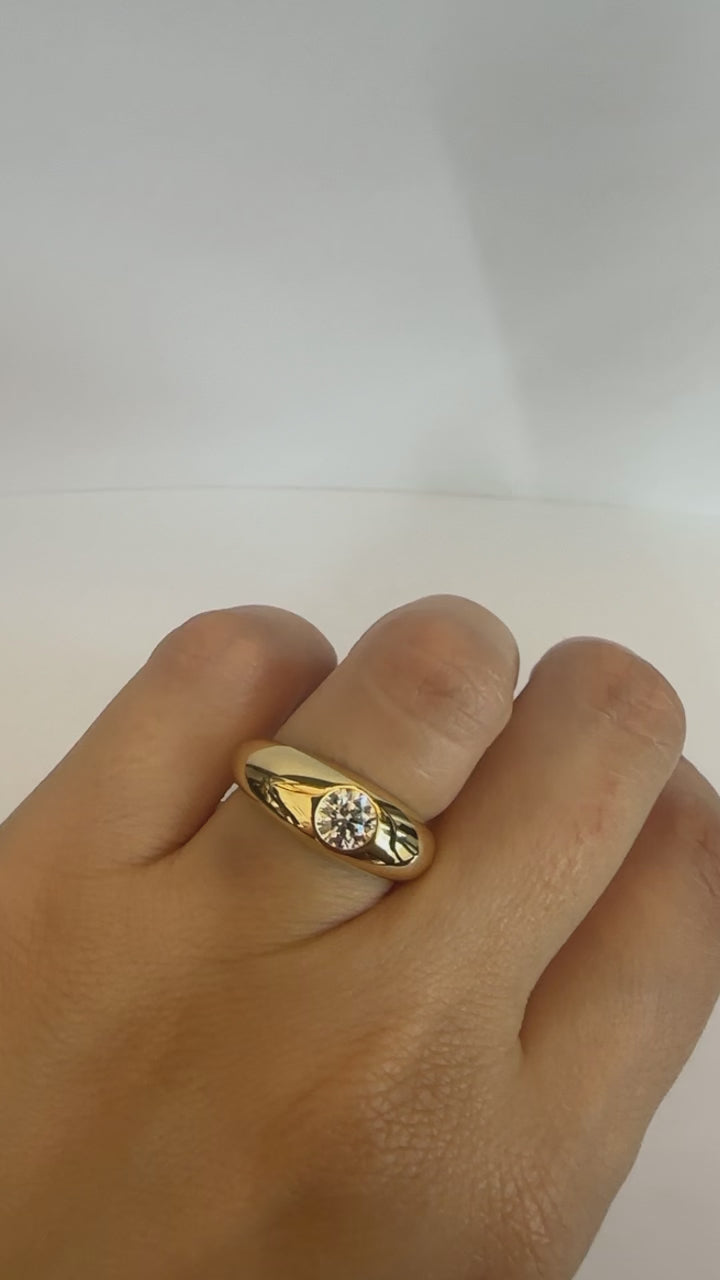 Diamond Dome Ring featuring a lab created diamond at its center, handcrafted in 18k gold and customizable to fit your needs | Ella Creations jewelry