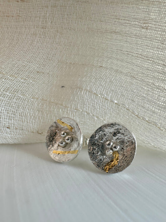 Round earrings in concave shape with gold foil elements | Ella Creations Jewelry