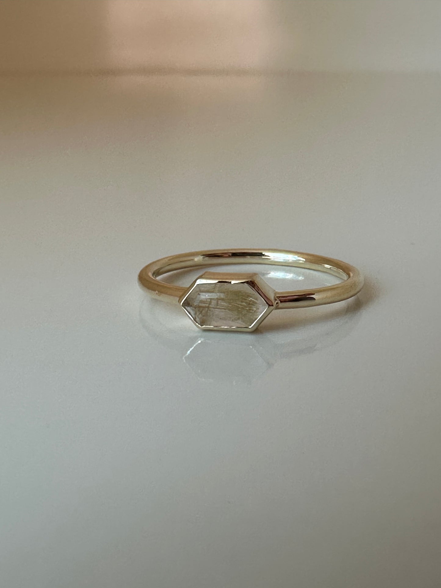 rutilated quartz ring bezel set in 18k gold | hexagon ring | Ella Creations jewelry