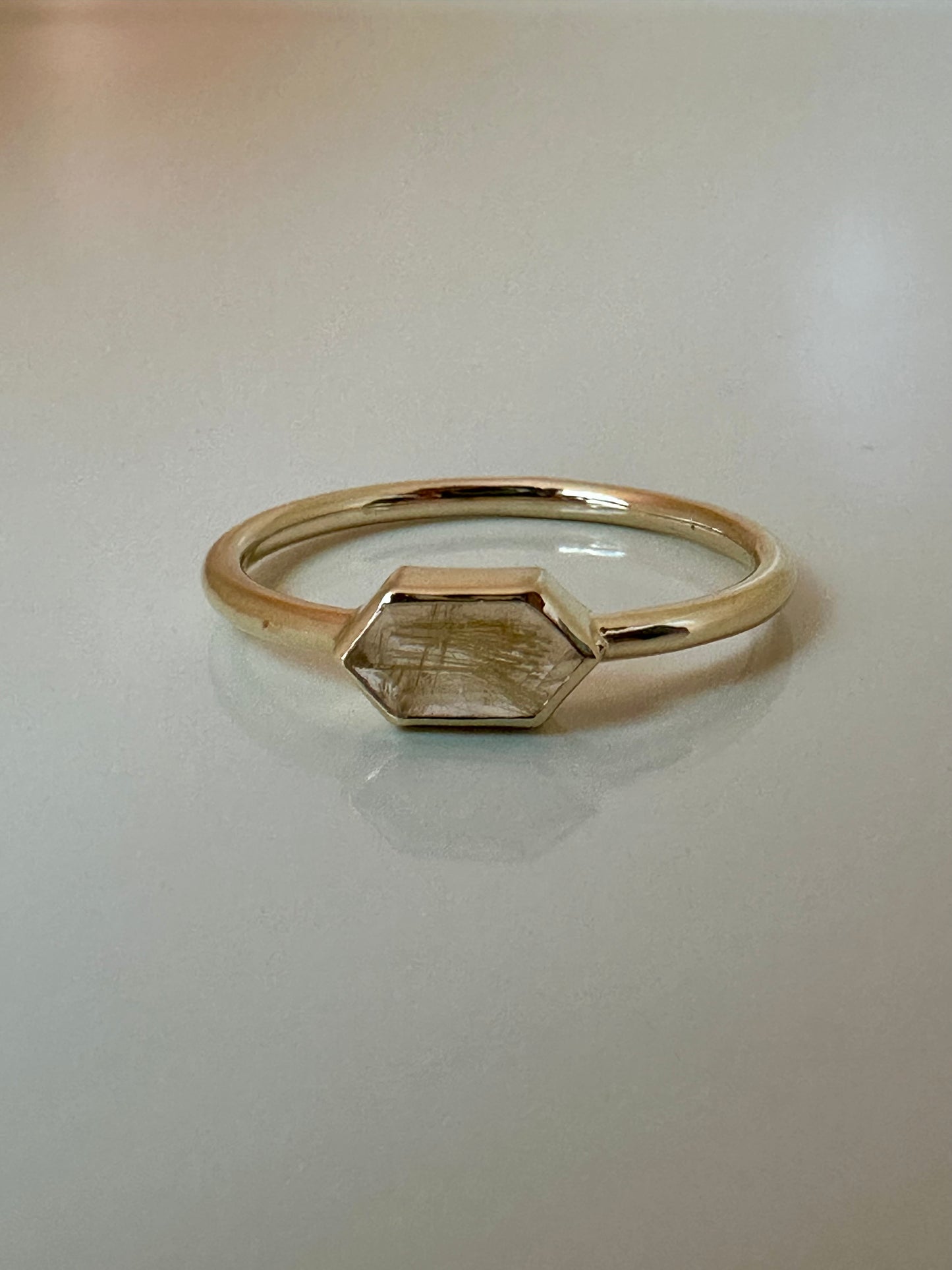 rutilated quartz ring bezel set in gold November birthstone| Ella Creations jewelry 