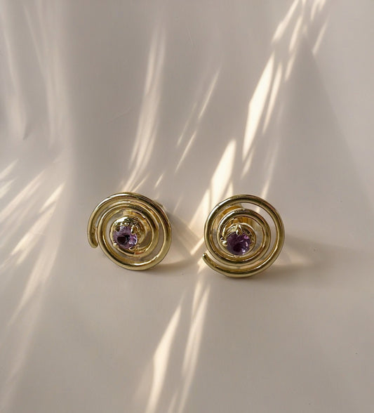 Gold Sapphire Studs in spiral design 18k solid gold | Ella Creations Jewelry