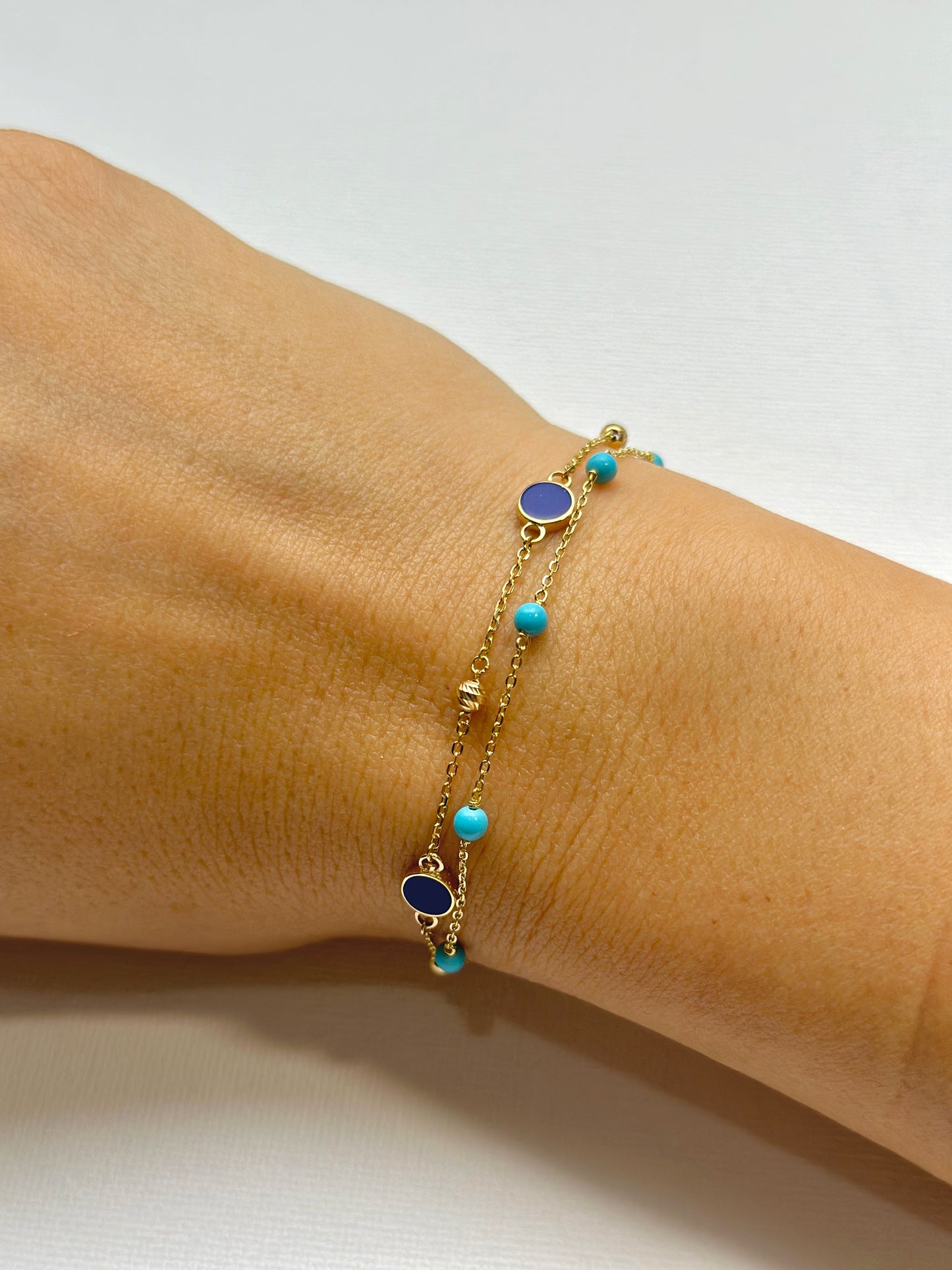 Small gold bracelet, chain style with turquoise beads | Ella Creations Jewelry