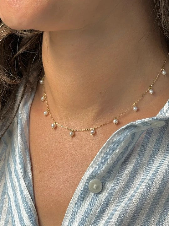 station necklace with fresh water pearls in 18 karat gold | Ella Creations Jewelry