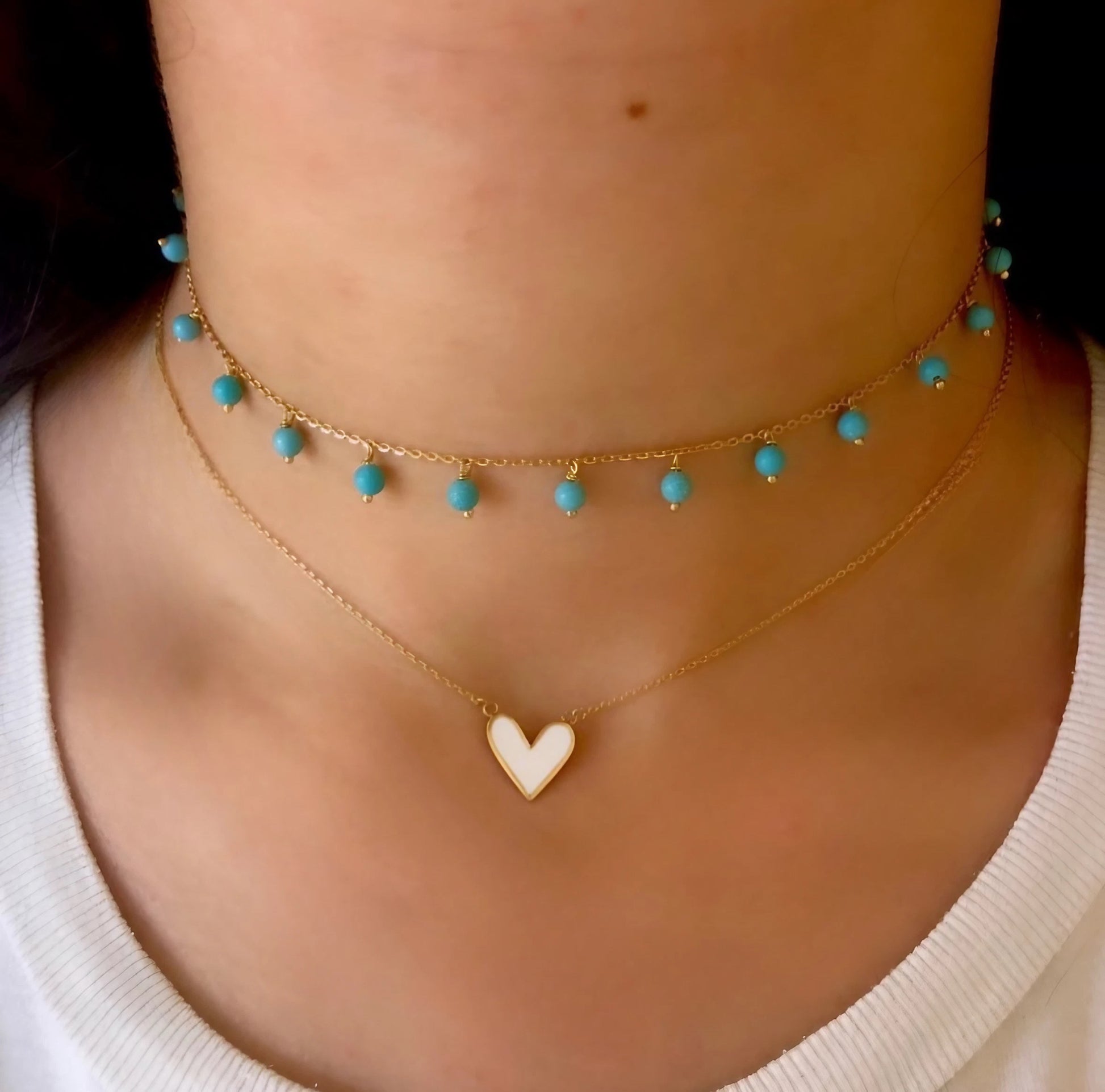 tiny Gold Heart Necklace enameled in white 18k | Ella Creations Jewelry