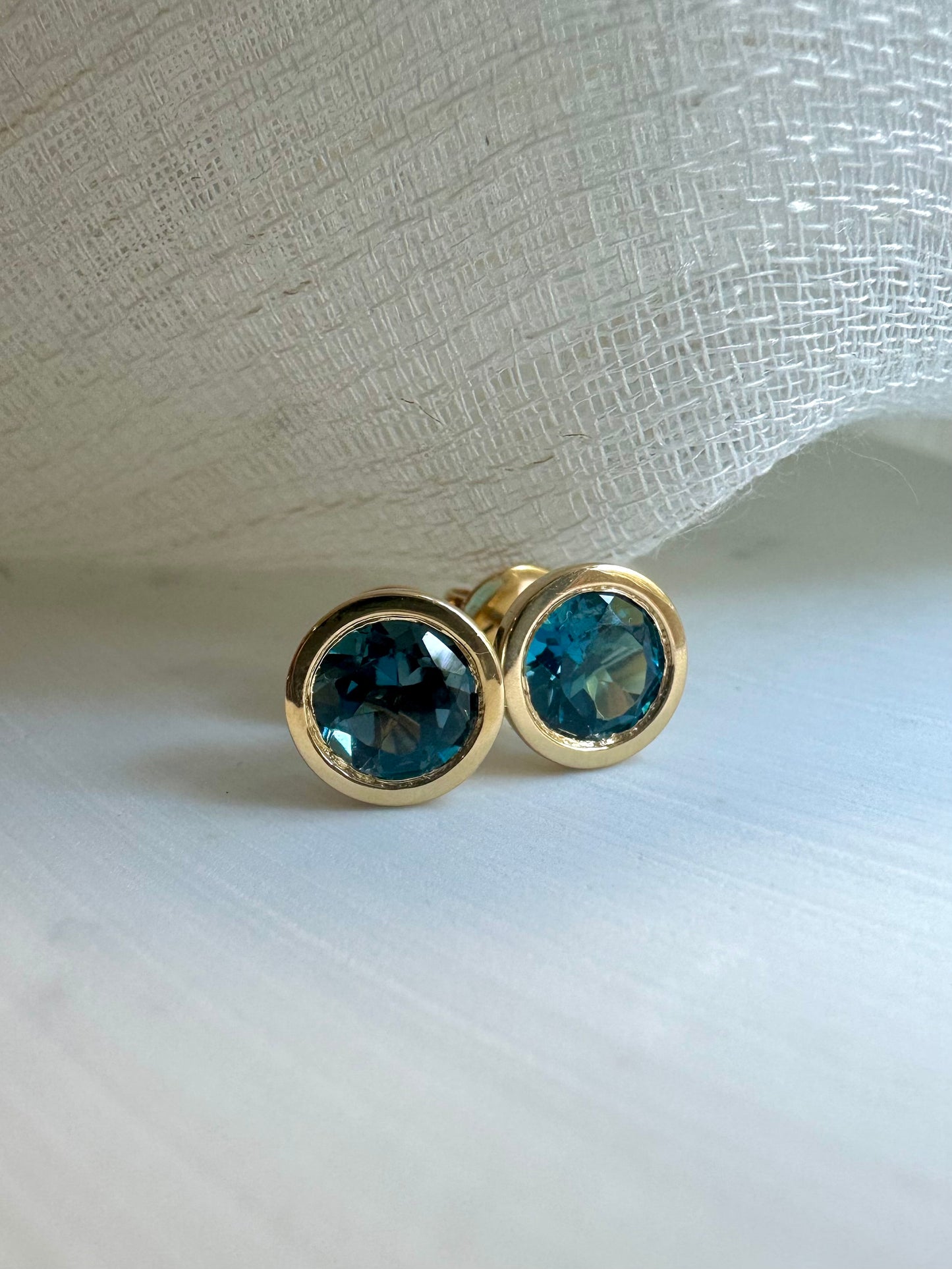 Blue Topaz Earrings handcrafted in 18 karat gold | Ella Creations Jewelry