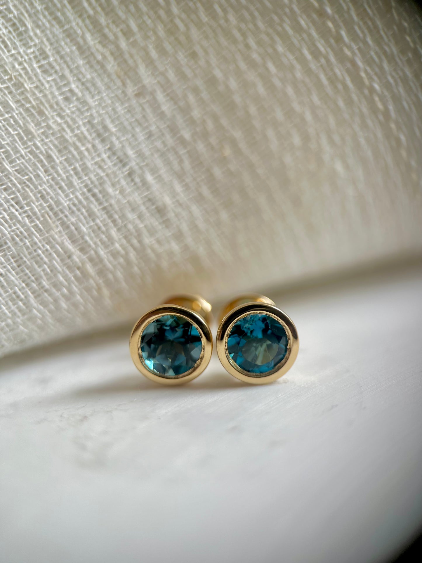 Blue Topaz Earrings handcrafted in 18 karat gold | Ella Creations Jewelry