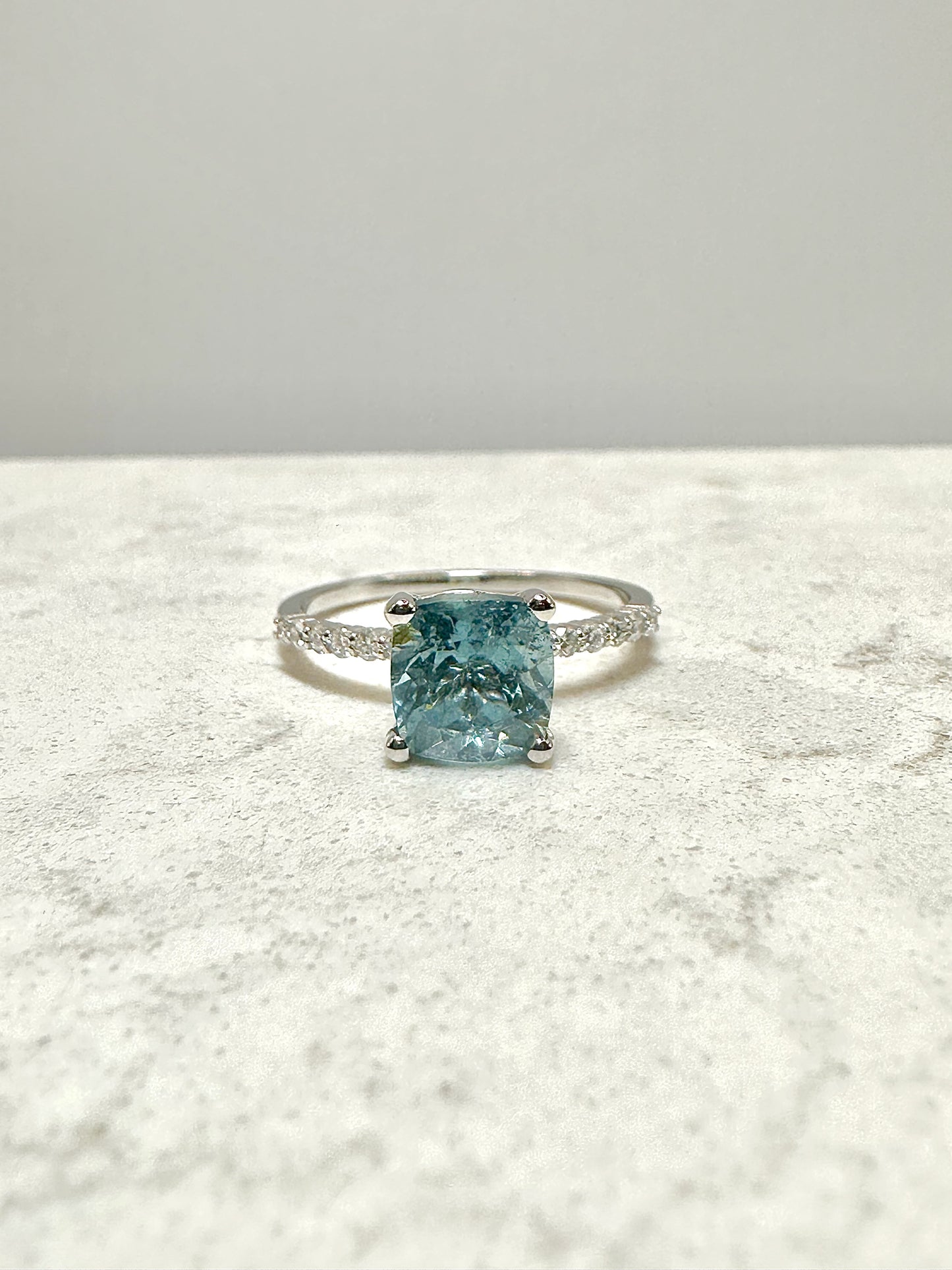 Blue Tourmaline and Diamonds Ring | 18k solid white gold | Ella Creations Jewelry