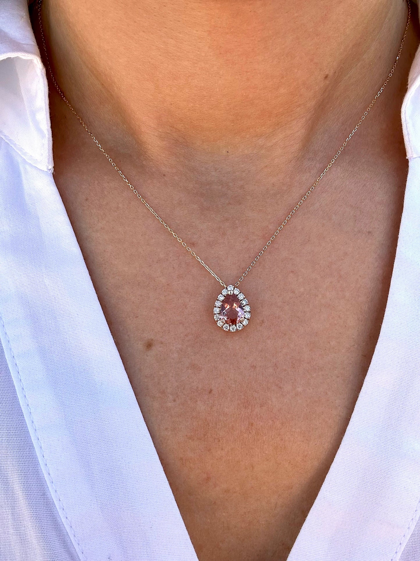 Tourmaline Necklace with Diamonds 18k Rose Gold