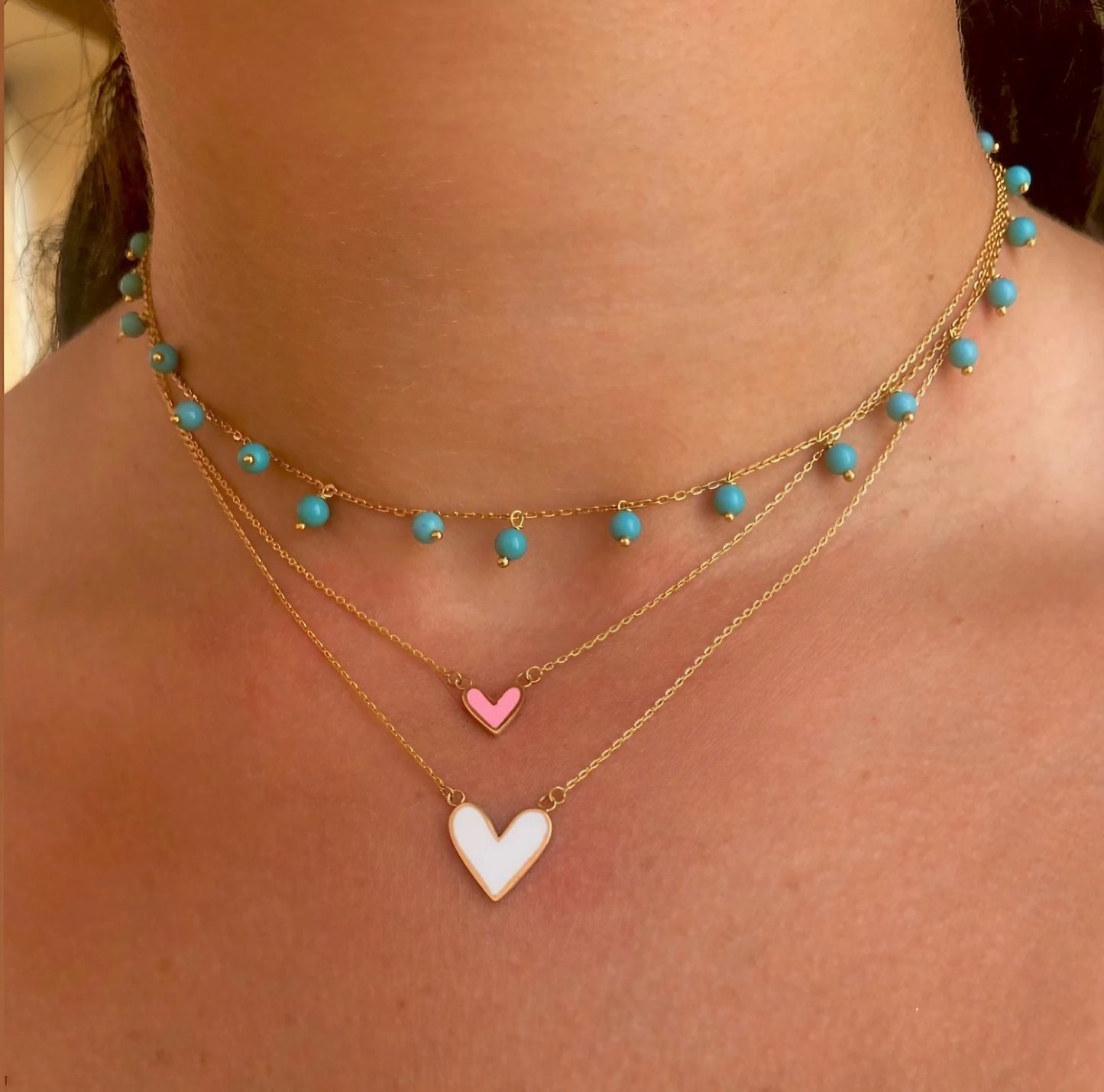 18k solid gold dainty turquoise necklace available in chocker and collar lengths| Ella Creations Jewelry