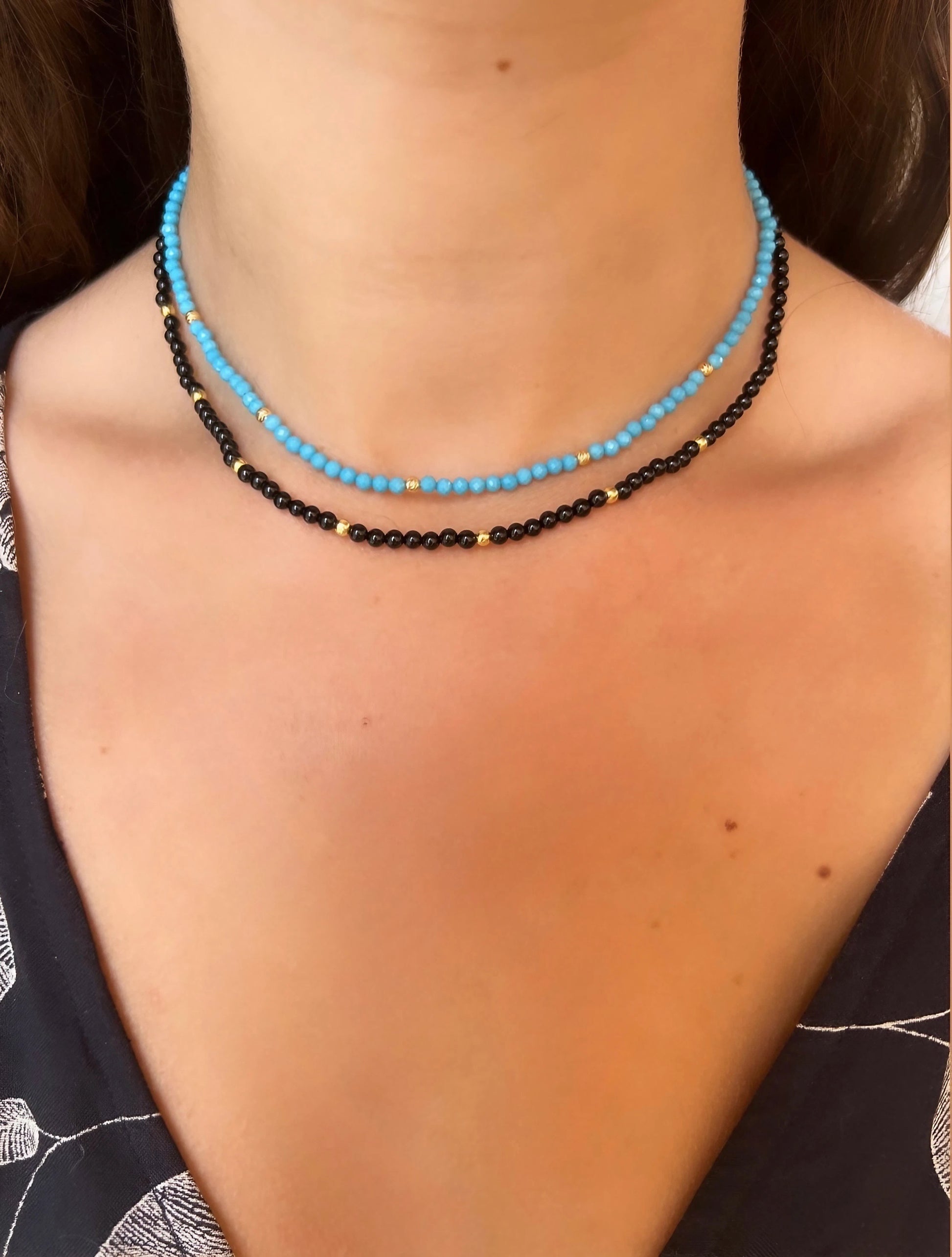 choker beaded turquoise necklace with faceted turquoise beads and 18k beads | Ella Creations Jewelry