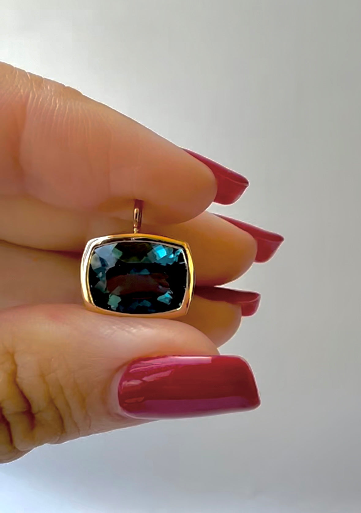 London Blue topaz pendant handcrafted in 18 Karat gold | Ella Creations Jewelry