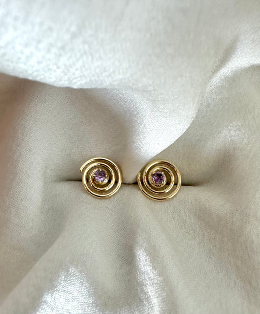 Spiral stud earrings 18Kt - Purple sapphire - Ella Creations Jewelry